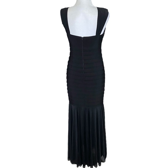 Black Mermaid Jersey Pleated Long Gown Maxi Glam Formal Slit Goth Vampy Dress - Picture 6 of 8
